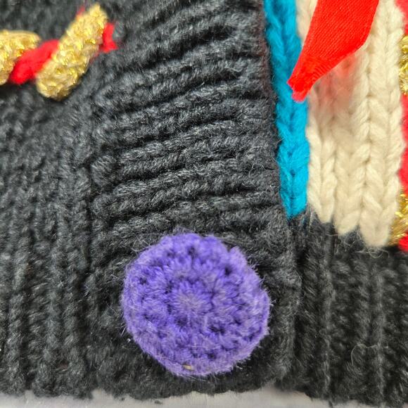 VTG Epoch Knitwear Embellished Cardigan Black Patchwork Button Sweater sz Medium - Picture 6 of 10